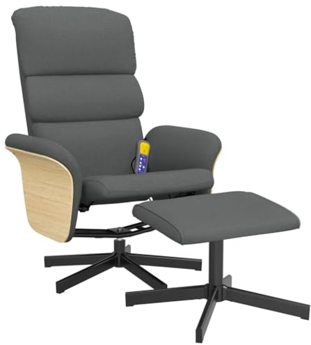 vidaXL Massagesessel, Sessel Verstellbare Rückenlehne, Drehbar Fernsehsessel Relaxsessel mit Fußhocker, Liegesessel Polstersessel Ruhesessel, Dunkelgrau Stoff