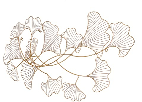 Vielrosse Wanddeko Ginkgo Blätter, Metall Wanddekoration 3D Wandbild,Wandschmuck 120 * 57cm Wandskulpturen für Zuhause Schlafzimmer Büro Drinnen Draußen und Wohnzimmer Deko (Gold)