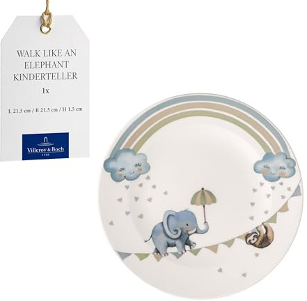Villeroy & Boch - Boho kids Walk like an elephant Assiette pour enfants, Assiette en porcelaine de style bohème, Ø 21,5 cm, Lavable au lave-vaisselle, Compatible micro-ondes, Multicolore