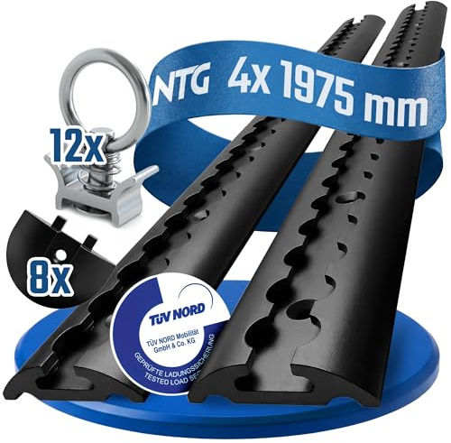 NTG Airlineskena 2 m/1975 mm halvcirkelformad aluminium -TÜV-certifierad– sparset släpvagnstillbehör, lastsäkring, aluminiumskena, lastbil, personbil, transport, husmobil – m. Borrhål, svart, eloxerad