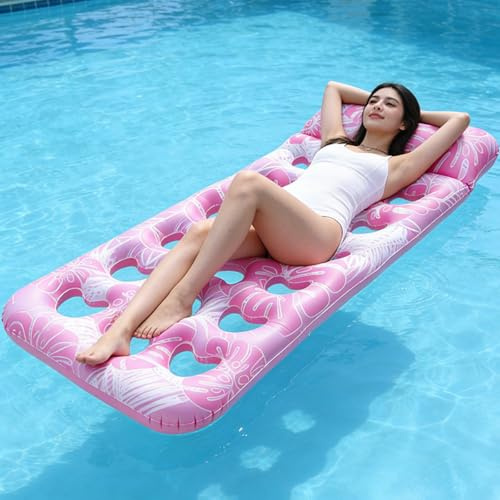 Amaca Gonfiabile Galleggiante 180 x 90 cm, Amaca da Piscina Lettino Gonfiabile per Piscina Letto Galleggiante Gonfiabile Materassini Gonfiabili con fori per Spiaggia Piscina Festa Estiva (rosa)