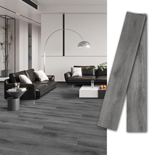 MULGREAT Peel and Stick Floor Tile, 54 Sq.Ft 36 Pieces 36x6 Vinyl Flooring, 1.5mm Thick Waterproof Stick on Tiles, Heavy Duty Adhesive Planks for Renters Bedroom Staircase Kitchen, Grey Oak
