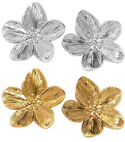 2 paires de boucles d’oreilles à clous de fleurs, boucles d’oreilles en or pour femmes, boucles d’oreilles à clous en or, boucles d’oreilles à clous floraux, boucles d’oreilles à clous vintage