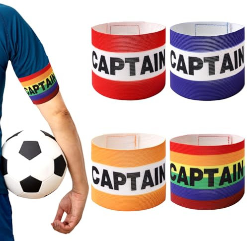 FIHODONE 4 PCS Captains Armband, Captain Armband Football Adjustable,Captain Armband Football Adult, Captains Armband for Soccer Training, Soccer Captain Armband, Elastic Soccer Captain Armband