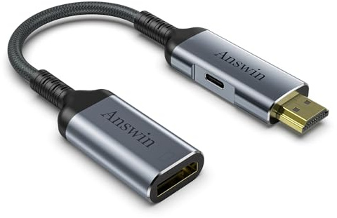 Answin HDMI-auf-DisplayPort-Adapter, 4K bei 60 Hz, HDMI-Quelle auf DisplayPort-Monitor, unidirektional, kompatibel mit PC, Grafikkarte, Laptop, Xbox One/360/NS/PS5/Mac Mini, kompatibel mit 2K bei 144
