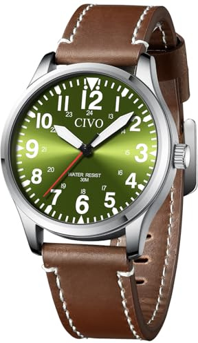 CIVO Montres Homme Bracelet Etanche: Imperméable Luxe Quartz Analogique - Sport Militaire Minimalist Outdoor Simple Adolesct Vert | Etanche - Parfaite pour la Journée de Travail Soirées Festives Décontractées et Excursions Quotidiennes