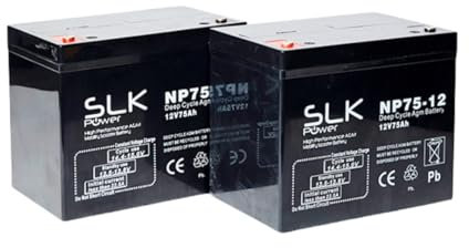 SLK Power Mobility Scooter AGM Battery Pair of 2 x 12v 75ah Reliable And long Lasting Replacement Batteries For Electric Scooters And Wheelchairs