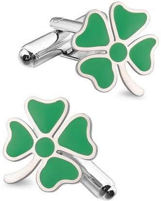 Gemelos de trébol de cuatro hojas para hombre, de acero inoxidable, verde, trébol irlandés, de la suerte, joyería de negocios, boda, camisas