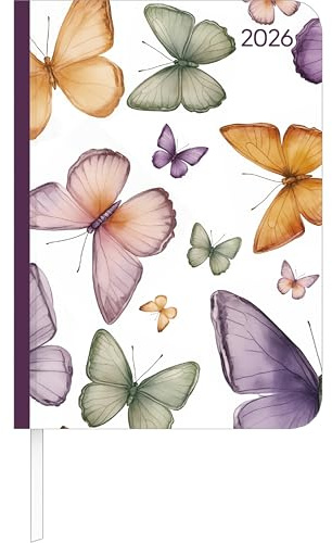 Alpha Edition - Lady Journal Butterfly 2026 – Taschenkalender A6 ( 11×15 cm) mit Monatsübersicht & Notizbereich, eleganter Terminplaner für Beruf, Schule & Alltag