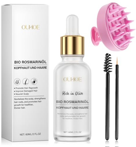 Bio Rosmarinöl Haare,60 ml Haaröl Rosmarin,Rosemary Oil for Hair,mit Kopfhaut Massagebürste,Rosmarinöl für Haar und Kopfhautpflege,Haarwachstum,Nährt die Kopfhaut