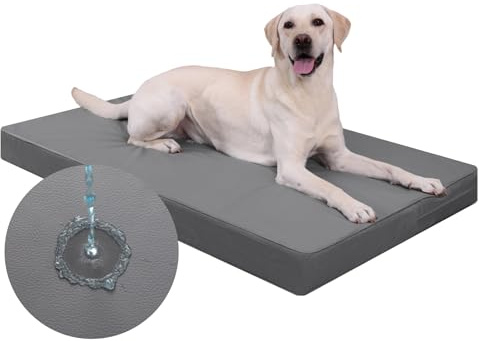 Favodormir Orthopädisches Hundebett Grosse Hunde 119x73cm,Abnehmbare Wassericht Kunstleder-Hülle Hundekissen Hundematratze für große Hunde,Komfortable & Kühlende Für Innen- Und Außenbereich,Grau