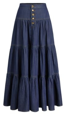 CIDER Women’s Long Jean Denim Tiered Button Down High Waisted Maxi Skirts