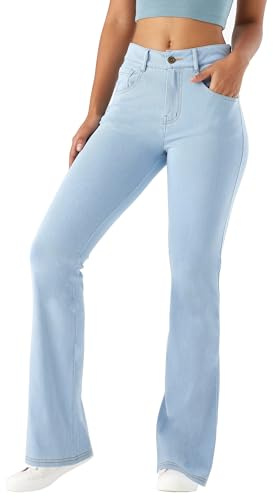 LaiEr Women's High Stretch Yoga Jeans,Skinny and Hip Lifting Zipper Pocket Fitness,Soft and Comfortable Micro Bootcut Pants Suitable for Sports and Fitness Yoga Exercise.(LightBlueM)