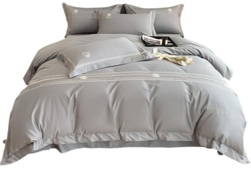 Set copripiumino matrimoniale in cotone, 4 pezzi, set di lenzuola con copripiumino, biancheria da letto semplice e morbida per appartamento, biancheria da letto completa (G, letto da 1,5/1,8 m)