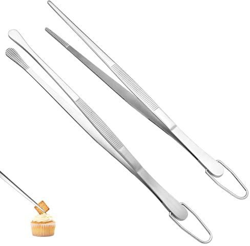 U-Taste 20 cm Kökspincett av 18/8 Rostfritt Stål (Rund och Spetsig Spets) | Matlagningstång med Sömlös Svetsning, Flexibel Klämfunktion och Halkfri för Servering, Grillning, Stekning, Dekoration