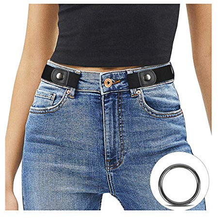JasGood Schnallenfreier Damen Stretch Elastischer Gürtel für Damen Herren, Plus Size Keine Schnalle Unsichtbarer Gürtel für Jeans Hosen, Schwarz, 44cm(Für Hosengröße 60cm-85cm)