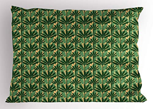 ABAKUHAUS Banana Leaf Pillow Sham, Windmill Palm Trees, Decorative Standard Queen Size Printed Pillowcase, 30 X 20, Pale Yellow Jade Green