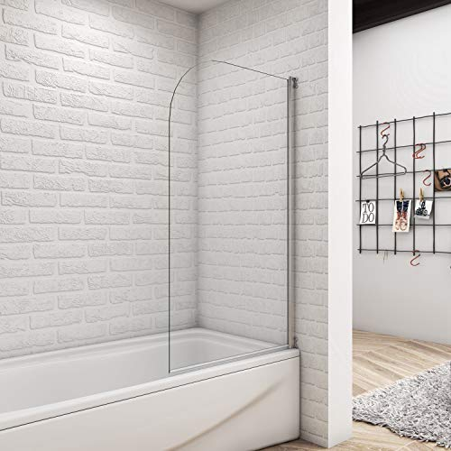 70x140cm Mampara de Bañera, Cristal Templado Abatible con 1 Hoja 5mm