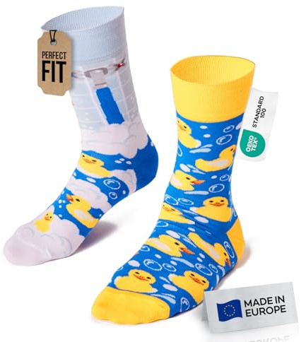Many Mornings Bunte Lustige Socken mit Badeenten-Motiv ein Paar 43-46 aus Baumwolle für Damen und Herren Originelles Geschenk für Erwachsene
