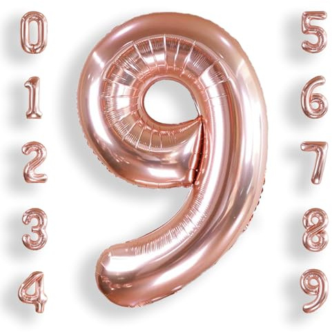 AULE Rose Gold Number 9 Balloon 40 Inch Giant 0-60 Foil Large Balloons | Big Mylar 9 Number Balloon Helium Huge Jumbo for Happy 9th Birthday Party Anniversary Decorations Supplies
