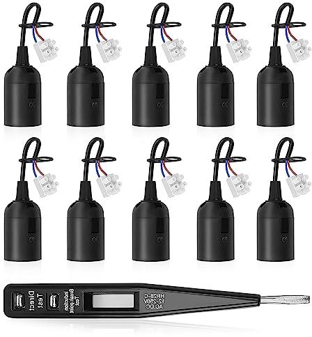Riisoyu 10PCS E27 Lampade Basi con Filo e Terminale Portalampada in Plastica E27 Supporto Della Lampada per Cantiere/Ristrutturazione/Lavori (Nero)