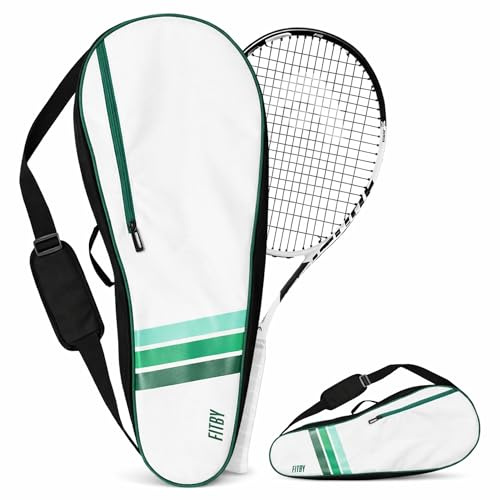 Tennis Bag for Men & Women - Lightweight Durable Racquet Bag with Adjustable Shoulder Strap & Side Pockets - Fits Multiple Racquets - White Tennis Racket Cover (27 x 10)