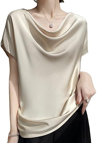 Blusas De Mujer Elegantes,Blusas De Satén De Seda Camisetas De Verano Cuello De Capucha En Capas Camisola Blusas Frente Drapeado Dolman Túnica Tops Elegantes Camisetas Casuales Cami Tops Chaleco Cam