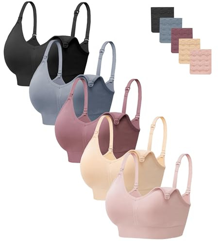 HBselect Women Maternity Bras 5 Pack Nursing Bras for Breastfeeding Seamless Pregnancy Sleep Bralette with Extra Extenders