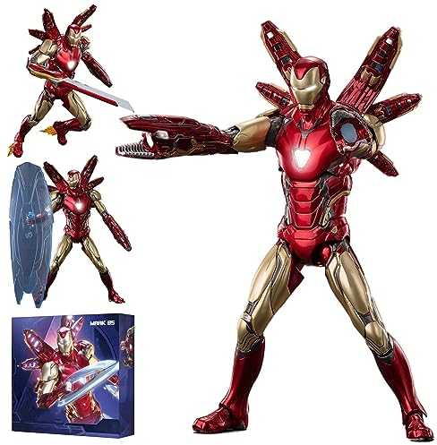 LonullyMege Ironman MK85(Deluxe Version) Action Figure-7inch Light with Chest and Eyes Metal Painting Collectable Model-20 Joints Movable with Multi Weapon Accessories Toys(1/10 Scale), MK85 2.0
