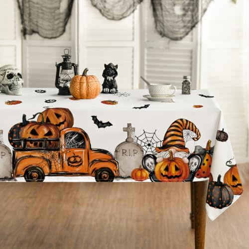 Artoid Mode Jack-o'-Lantern Geist Camión GNOME Mantel de Halloween 140 x 110 cm, lápidas para camiones, protección antimanchas, ropa de mesa, cocina, decoración de fiesta