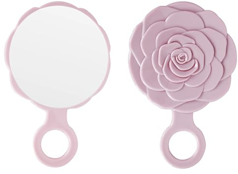 Funerom Runder Rosebud Kleiner Handspiegel Handspiegel mit Griff Großer Handspiegel (Kunststoff Rosa, 23,1 x 15,2 cm)