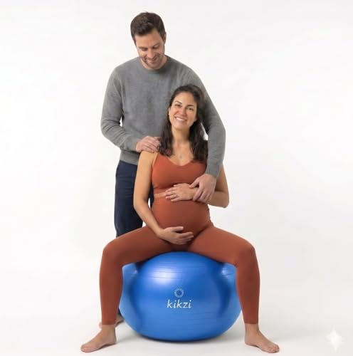 Kikzi Yoga Exercise Gym Ball, 3 Sizes Pregnancy Ball for Balance, Fitness, Anti-Burst Birthing & Heavy Duty Ball Chair with Pump (Blue, 85CM)