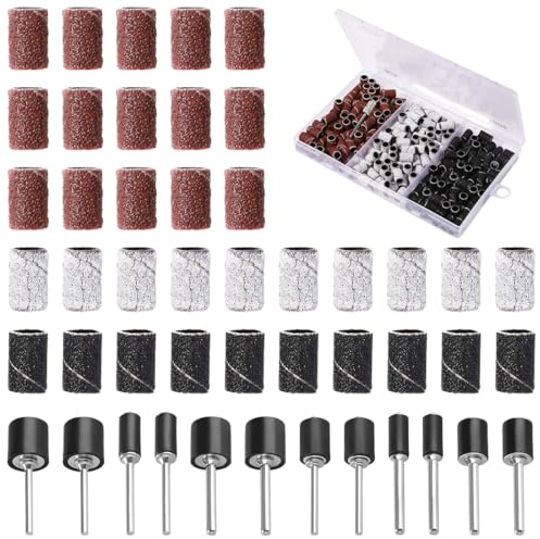 222 Pièces Embout Ponceuse Ongles, Embouts Ponceuse Manchons, Embout Emeri Ongles Bandes de Ponçage Professionnelles 80# 120# 180# Grain Ponceuse Emeri Rouleaux Lime Ongles pour Manucure Pédicure