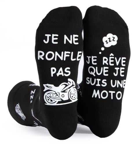 Cadeau Homme Noël Chaussettes Humour Homme Moto, Chaussettes Fantaisie Drôle Noir Idée Cadeau Anniversaire Papa Fête des Pères (FR/ES, Numérique, 43, 46, Taille normale, Taille normale, Noir-Moto)