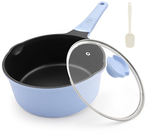 2.5 Qt Nonstick Sauce Pan with Lid, Sauce Pot with Pour Spout, Blue