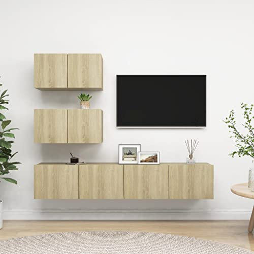 SKTQYQO Set Mobili TV Sospeso in Legno Multistrato Rovere Sonoma, 2 Mobiletti 60cm e 2 Armadietti 80cm, Design Moderno con Scomparti per DVD e Riviste, Struttura