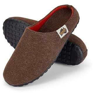 Gumbies Outback Slippers | Unisex House Shoes with Recycled Felt Upper, Recycled Rubber Outsole & Soft Plant-Based Insole | Cozy, Durable & Outdoor-Ready - Chocolate & Orange EU38