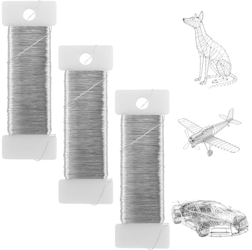 Filo sottile, 0,3 mm x 150 m, per fai da te, 3 rotoli di filo sottile, argento, per gioielli, per modellismo, Natale, artigianato, piante (50 m/rotolo)