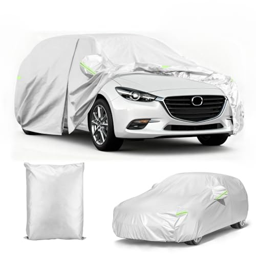 Funda de Coche Exterior Impermeable Transpirable Compatibles para VW Passat Familiar,Impermeable Sol Lluvia UV Polvo Todo Tiempo Protección Coberturas Completas con Cremallera Puerta Lateral, Plateado
