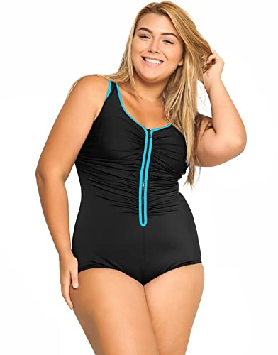 DELIMIRA Baddräkt dam – dragkedja fram, smalt badmode, med kupa, Flerfärgad #3, 44 SE