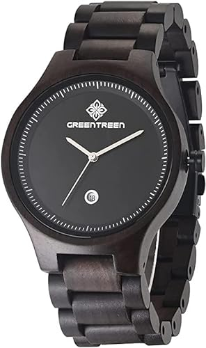 GREENTREEN Herren Holzuhr Männer Armbanduhr: Natürliche Holzarmband Holzzifferblatt und Datumsanzeige - Lässige Herrenuhr für Alltag Freizeitaktivitäten