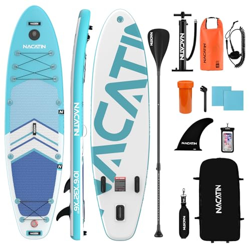 NACATIN Paddle Boards for Adults, Inflatable Stand Up Paddle Board with 10'6/320cm SUP Board, Adjustable Paddle, Pump, Backpack, Carry Strap, Dry Bag, Repair Kit, Ideal for All Skill Levels