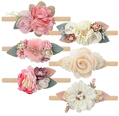 Toptim Baby Floral with Nylon Headbands for Newborn Girls Shower Photo (6 Colors)
