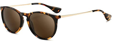 SUNGAIT Premium Vintage Round Sunglasses for Women Men Classic Retro Trendy Style (Polarized Brown Lens/Leopard Frame (Glossy Finish)) 1567BWKC