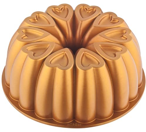 MIENCA Teglia antiaderente a forma di cuore, stampo da forno da 10 pollici, padella in alluminio fuso, facile da pulire, resistente, rivestimento in titanio (oro)