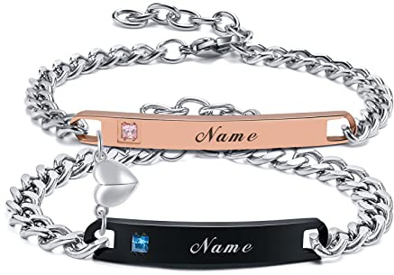 VNOX Bracelet Couple Gravure Personnalisée - Acier Inoxydable pour Couple/Homme - Cadeau Partenaire avec Gravure au Choix