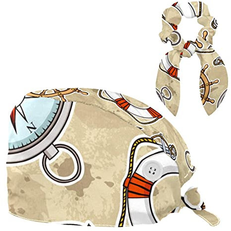 Lifebuoy Beach 2 Pack Scrub Cap Bouffant Cap Adjustable Hair Cover and Bowknot Hair Ties Hair Scrunchy