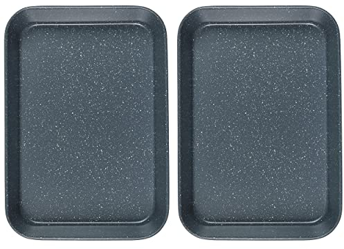 Russell Hobbs COMBO-8284 - Juego de 2 sartenes para asar profundas, antiadherentes, acero al carbono, bandeja lateral alta para carnes, verduras, molde grande para horno, tamaño familiar, colección