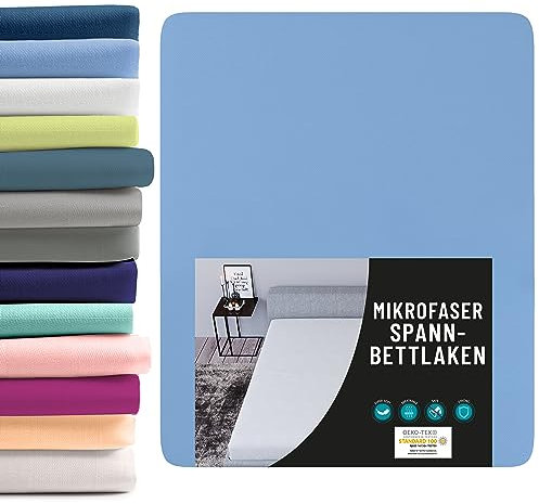 Dreamzie - Spannbettlaken 80x200cm - Mikrofaser Oeko TEX Zertifiziert - 100% Polyester - Spannbetttuch 80x200 Kinder - Coelinblau