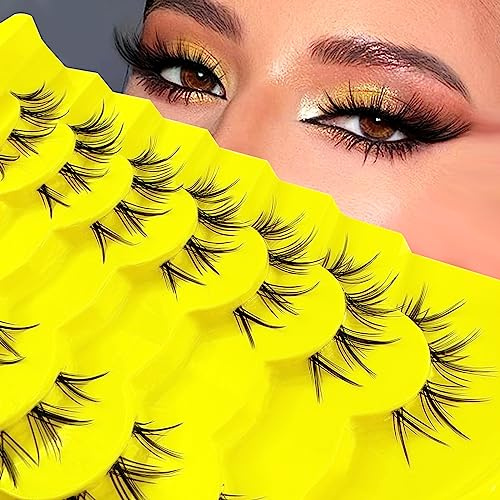 7 paires de Faux cils Clear Band Oeil de Chat, Cat-Eye Extensions Naturelles de Cils Artificiels, Fox Eye Faux Cils Artificiels Cluster Look Naturel, Réutilisable Léger Faux Cils de Menthe(03)